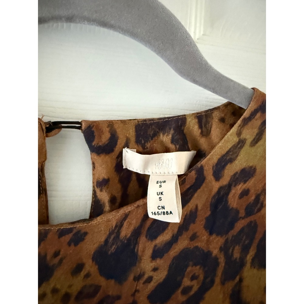 H&M Brown Leopard Print Flowy Mini Dress Long Sleeve Boho‎ Animal Print Size S - Picture 6 of 11